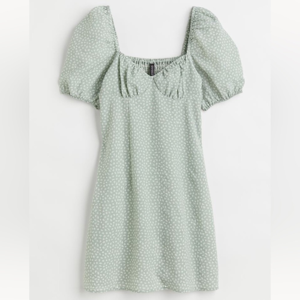 H&M Puff-sleeved Crêped Dress